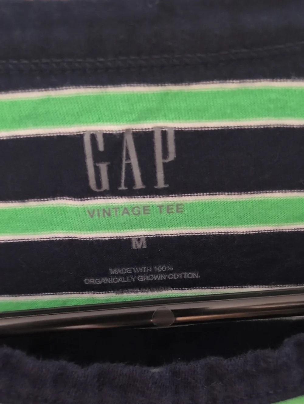 GAP Vintage Striped Short Sleeve Tee in Navy and Lime